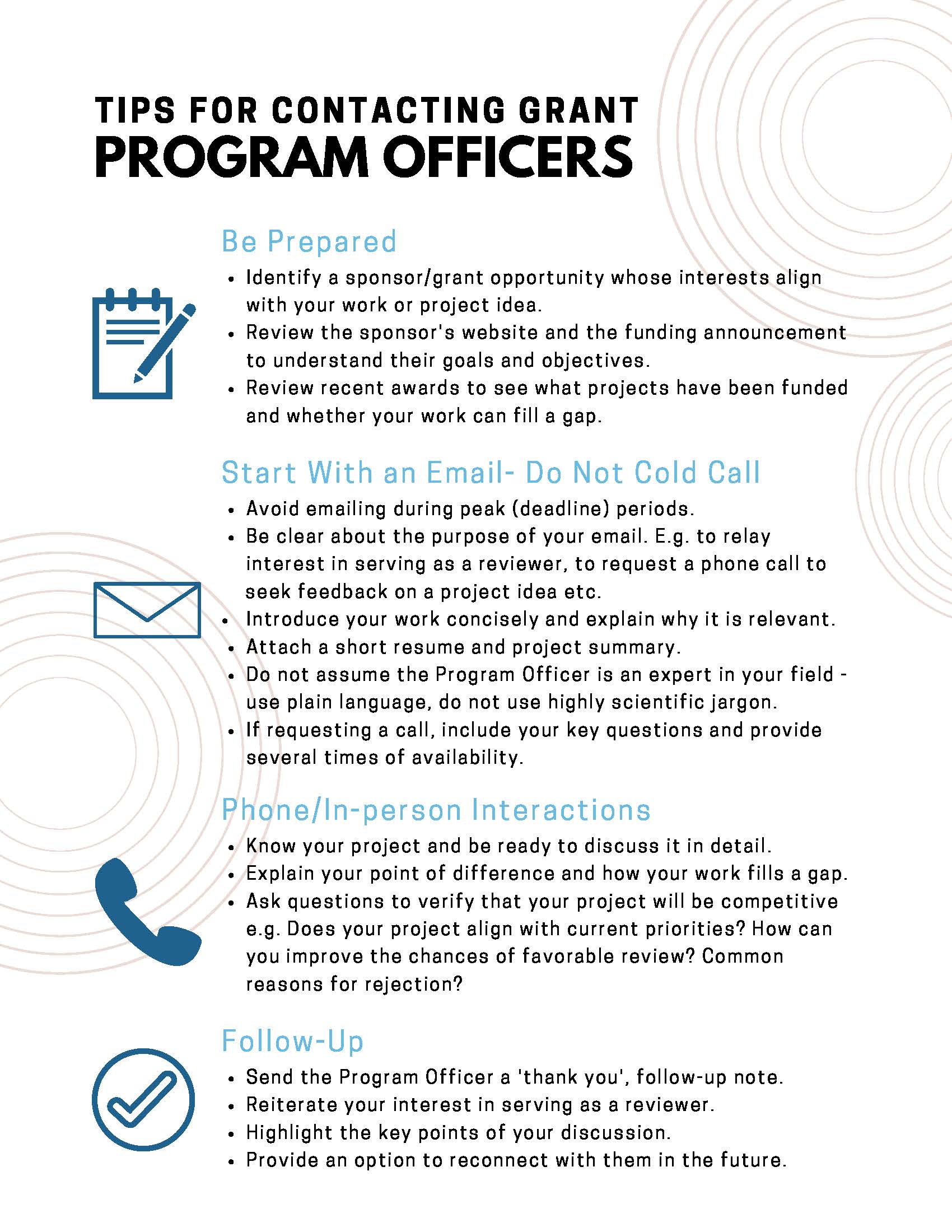 Program officer contact tips